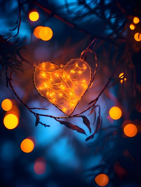 Romantic garland heart in branches background cinematic romantic photo High quality