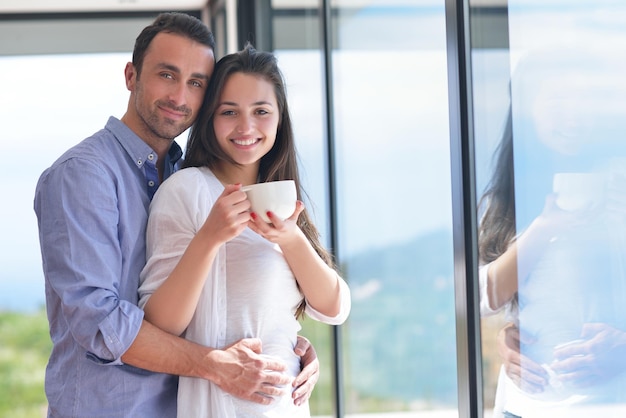 romantic happy young couple relax at home