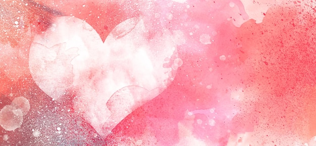 Romantic heart artistic watercolor background unique background design with stains and drips of paint Festive banner for Valentine's Day or wedding