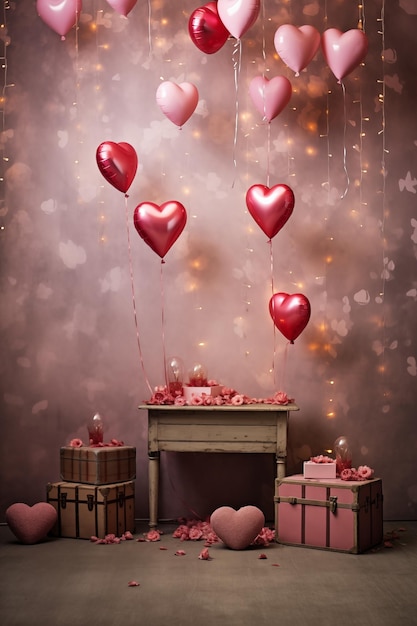 Romantic heart balloons and candles room decoration