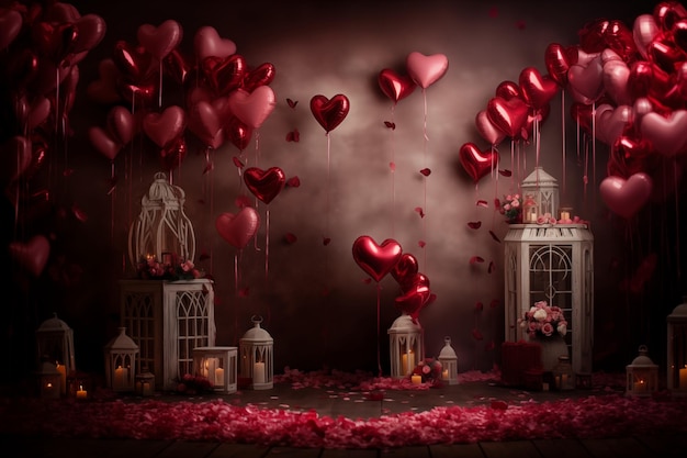 Romantic heart balloons and candles room decoration