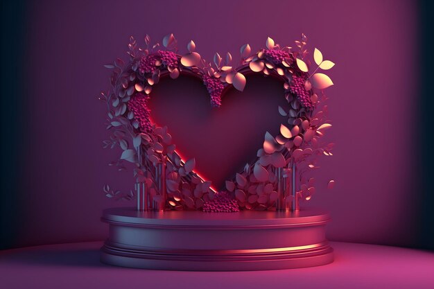 Romantic Heart Shape Podium for Product Display in Magenta Colors