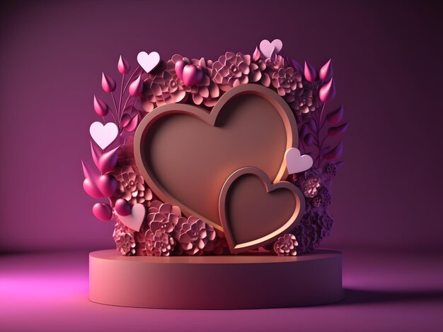 Romantic Heart Shape Podium for Product Display in Magenta Colors