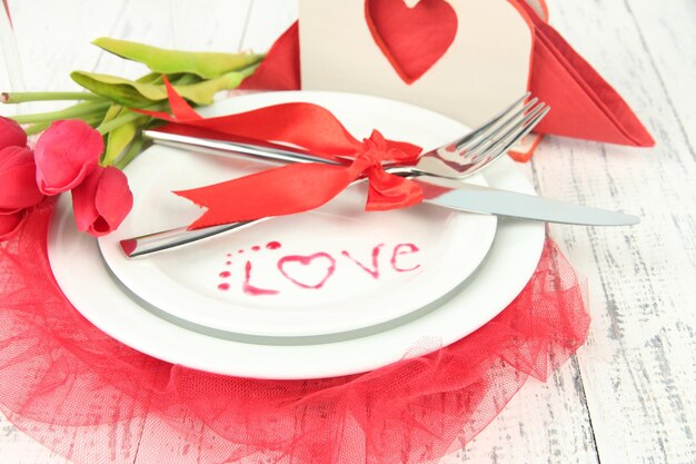 Romantic holiday table setting, close up