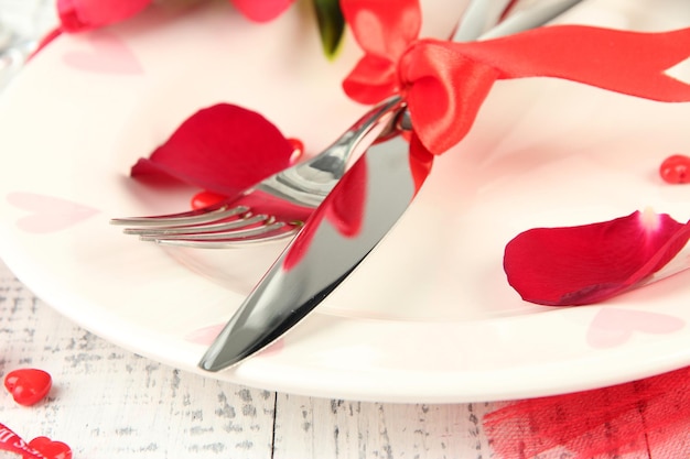 Romantic holiday table setting, close up