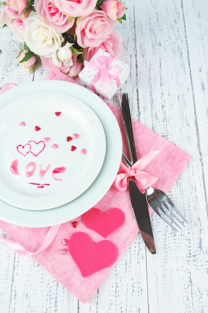 Romantic holiday table setting, close up