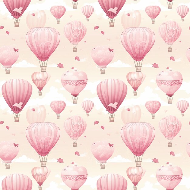 Romantic hot air balloons seamless pattern Wedding or Valentines day concept