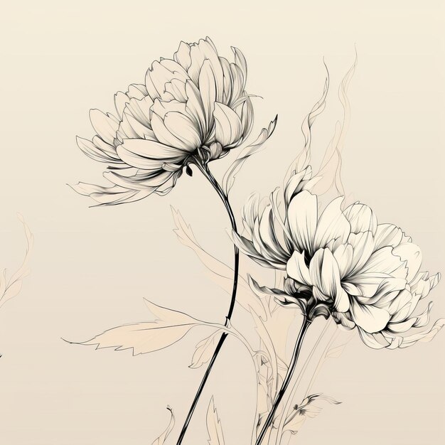 Photo romantic illustration of flowers in light black and beige for digital graphics