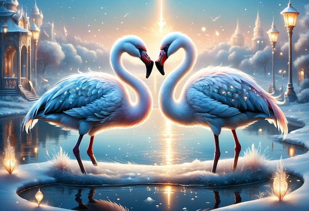 Romantic image couple pink flamingos Generative AI