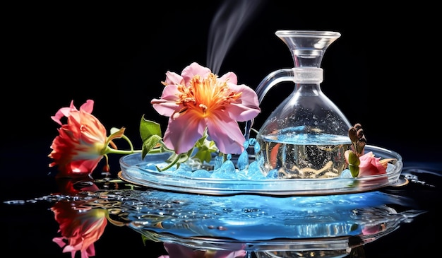 Фото Романтическое изображение элегантной бутылки парфюма в брызге воды
