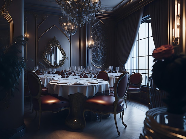 Romantic interior of a luxury restaurant Ai generation