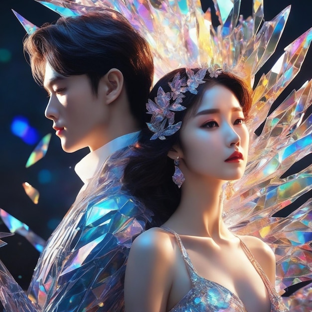 写真 ロマンチックな韓国人カップル ⁇ ウェディングドレスと豪華な背景 ⁇