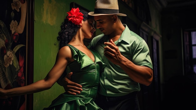 Foto coppia latina romantica che balla la salsa