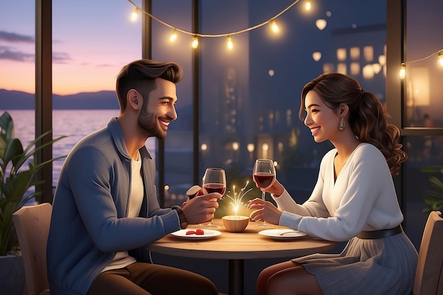 Романтическая ужин влюбленной пары дома для особого празднования Дня святого Валентина вкусная еда на столе