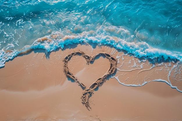 A romantic love heart drawn in the sand on a beautiful beach