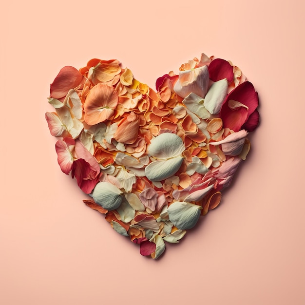 Romantic love heart shape made from flower petals Generative ai