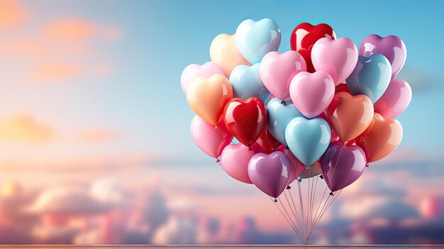 Romantic love hearts balloons valentines day concept