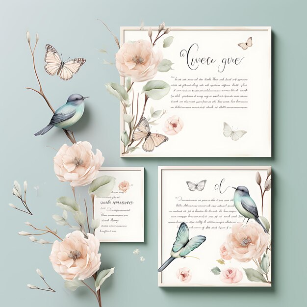 Photo romantic love letter design set digital stationery illustrations and elegant frames clipart set