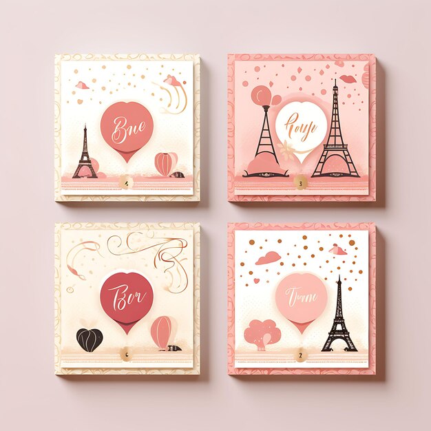 Romantic love letter design set digital stationery illustrations and elegant frames clipart set