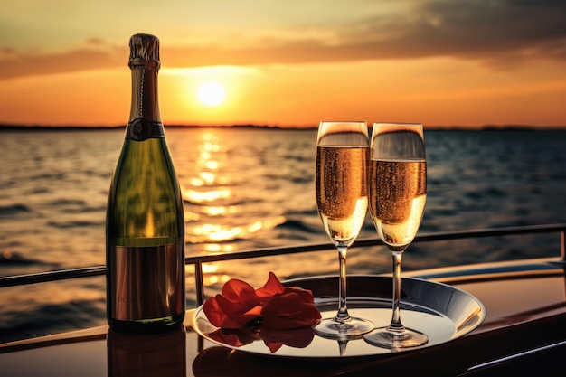 Вас ждет романтический и роскошный вечер на круизной яхте, где вы сможете насладиться шампанским среди