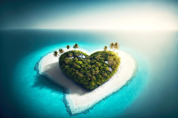 Foto romantica isola di lusso a forma di cuore sull'isola tropicale delle maldive