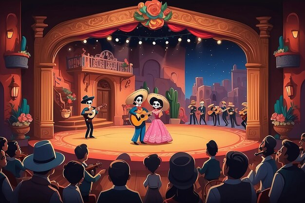 Romantic Mariachi Serenade Cartoon Stage Delight