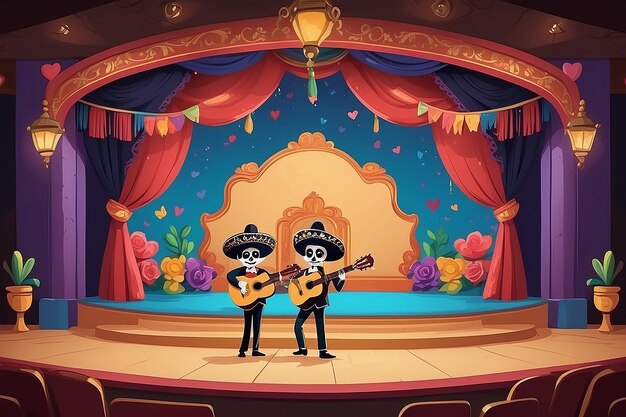 Romantic Mariachi Serenade Cartoon Stage Delight