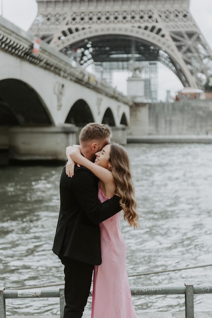 Romantic marriage proposal at Eiffel Tower Paris France