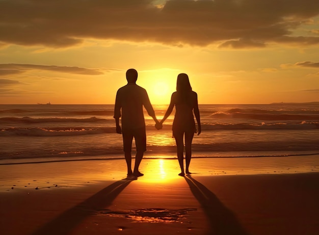 美しい夕日を楽しむロマンチックな中年夫婦のビーチ旅行休暇クラビ タイ