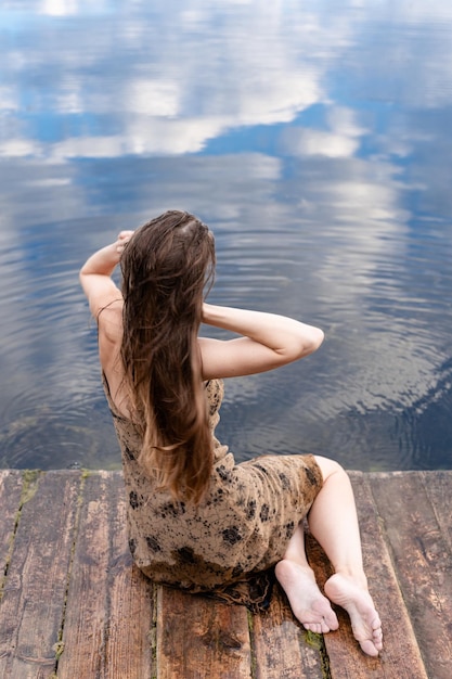 Romantic mood The girl is resting by the river