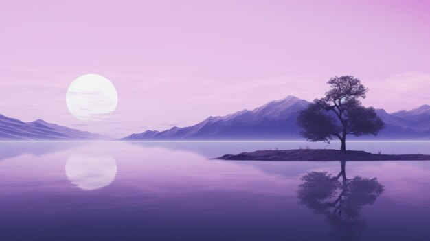 Photo romantic moonlit seascapes minimalist purple lone tree by the water