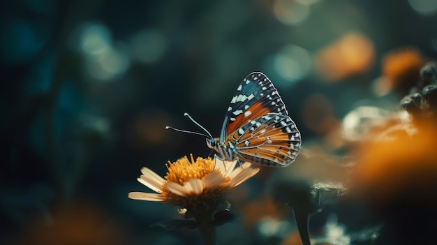 アルが生成した蝶とロマンチックな自然の花の背景