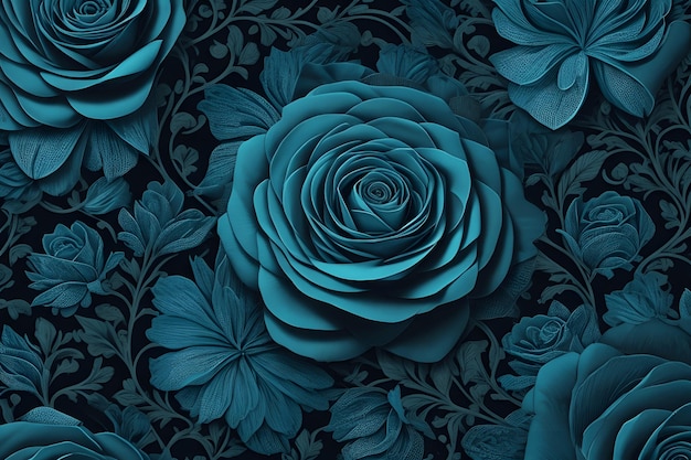 Romantic Navy Rose Wallpaper Seamless Background Designs