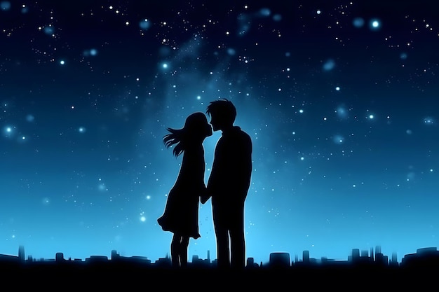 Romantic night under the stars and moon couple shares an intimate kiss neural network ai generated