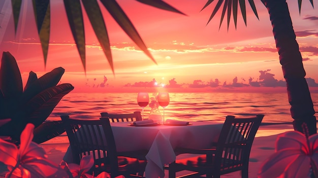 Photo romantic ocean table setting in tropical paradise