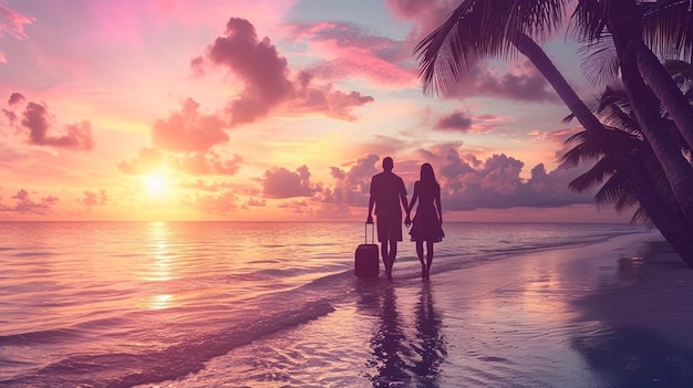 Photo a romantic outdoor scene with a couple enjoying nature travel city sunset