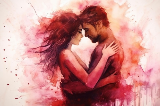 Photo romantic painting of a man and woman embracing suitable for lovethemed designs