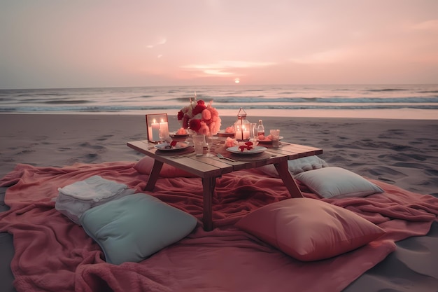 Romantic picnic on the beach