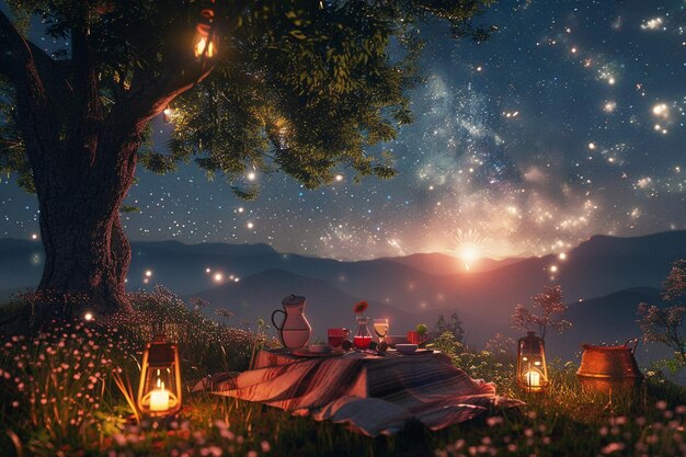 A romantic picnic under a starry sky