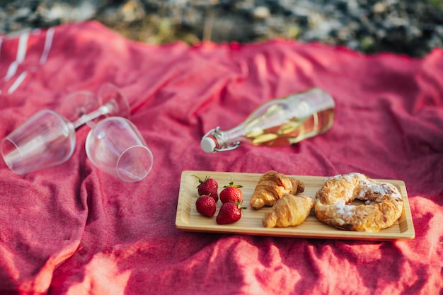 Romantic picnic with food and drink