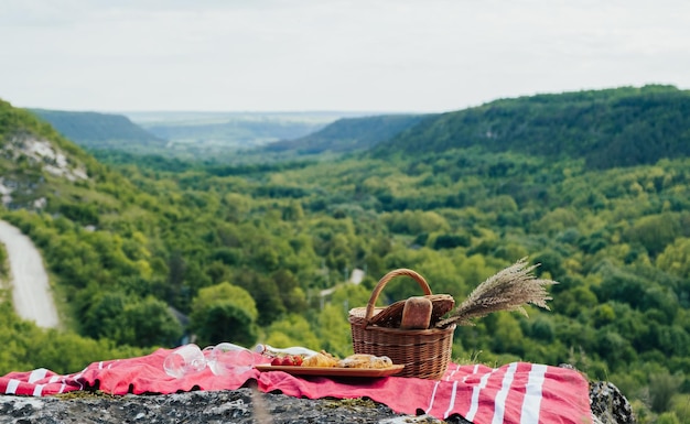 Romantic picnic with mountain view