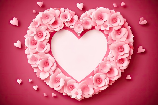 Romantic Pink Flower Heart in Paper Art Generative AI