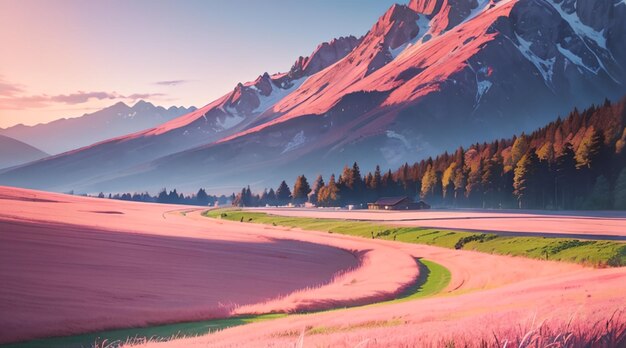 Romantic pink grass hill used for desktop wallpaper