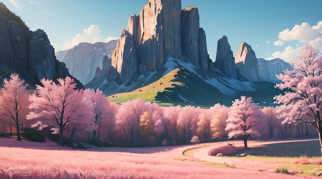 Romantic pink grass hill used for desktop wallpaper