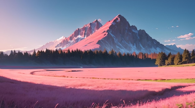 Romantic pink grass hill used for desktop wallpaper