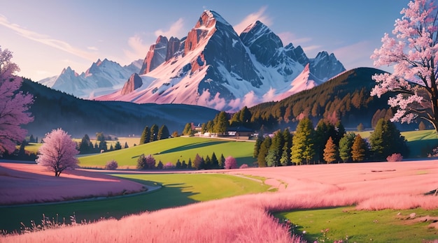 Romantic pink grass hill used for desktop wallpaper