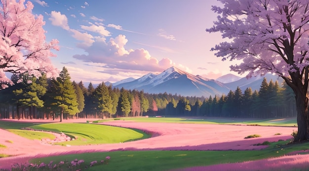 Romantic pink grass hill used for desktop wallpaper