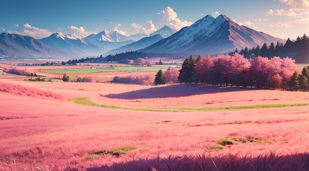 Romantic pink grass hill used for desktop wallpaper