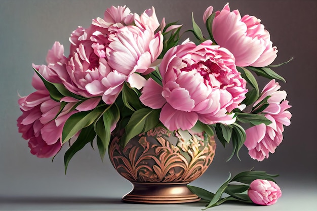 Romantic pink peony bouquet Generative AI