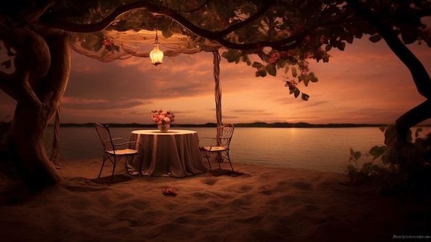 A romantic place at sunset in ocean